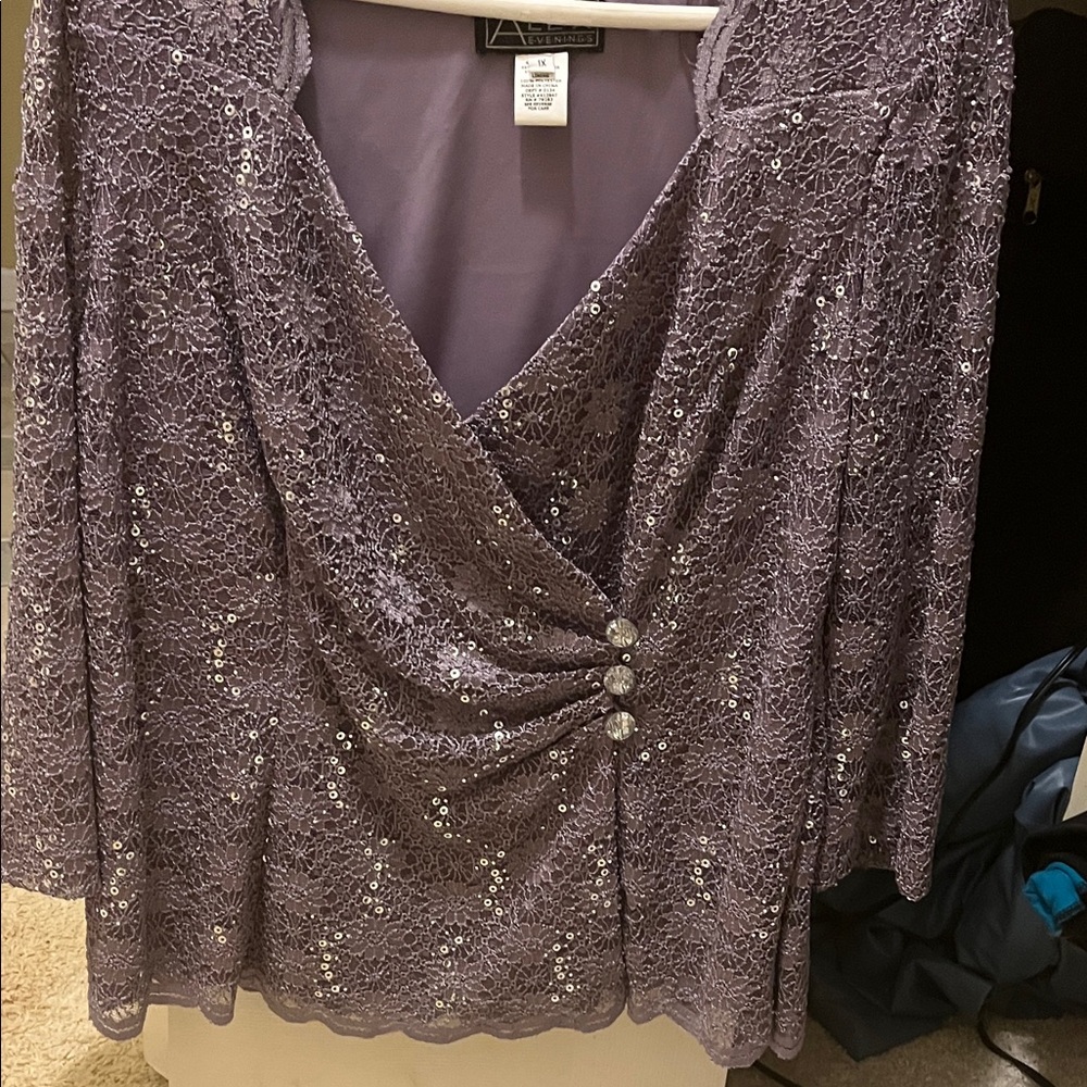 Alex Evenings Lavender Lace Sequin Blouse